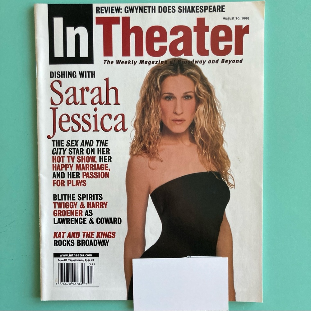 Sarah Jessica Parker Article In Theater Magazine August 30 1999 - Label Attached